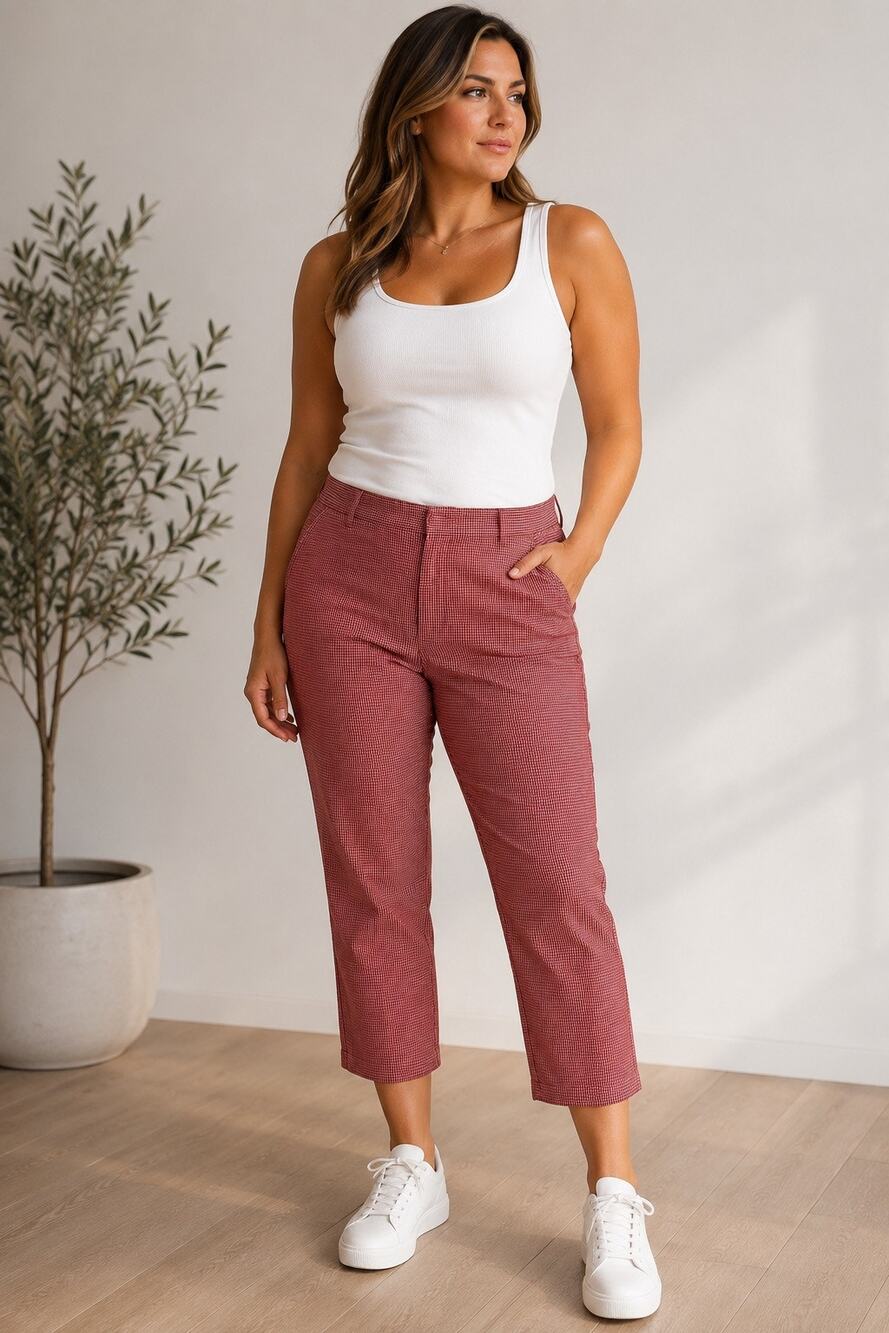 Lauren Jeans Co Ralph Lauren Capri Pants Women’s 14 Red Gingham Stretch Crop